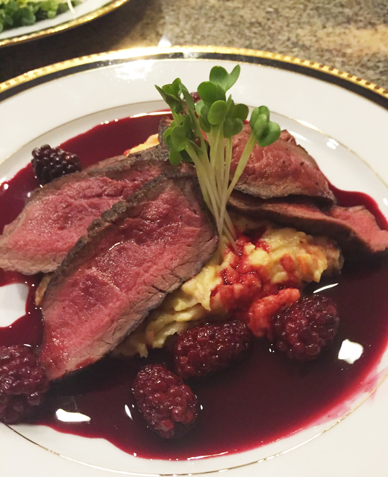 Wild Game Essentials - Seared Montana elk, crushed root vegetable potato and butter, blackberry beet reduction